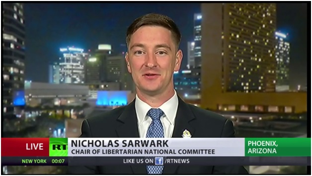 Nicholas Sarwark being interviewed on RT TV (color screen shot)